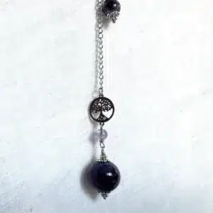 Pendule de divination en Améthyste et Arbre de vie en acier inoxydable