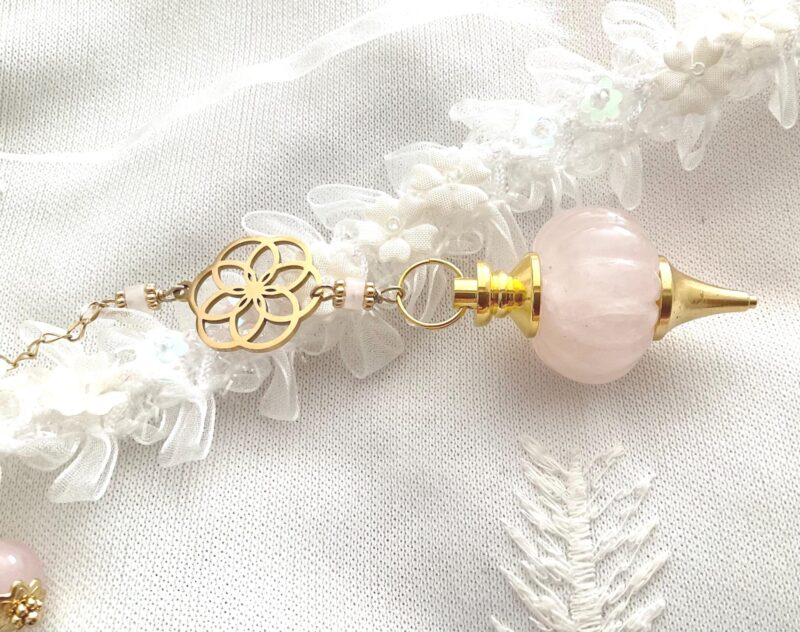Pendule divinatoire Graine de vie & Quartz rose