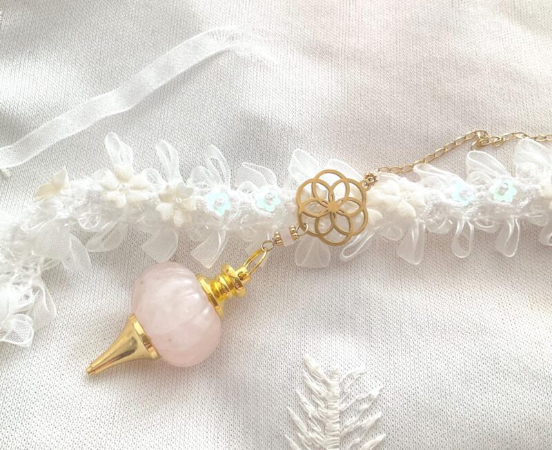 Pendule divinatoire Graine de vie & Quartz rose