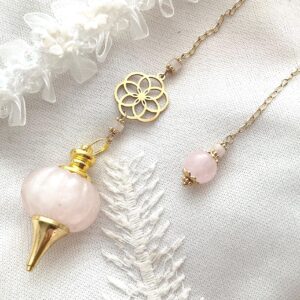 Pendule divinatoire Graine de vie & Quartz rose