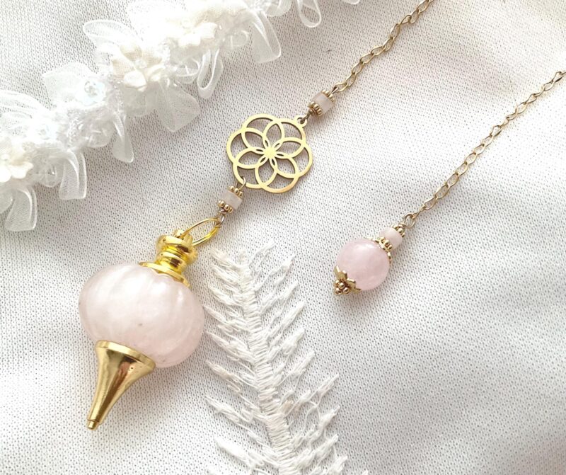 Pendule divinatoire Graine de vie & Quartz rose