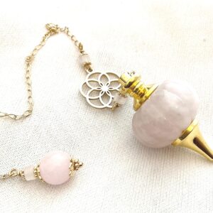 Pendule divinatoire Graine de vie & Quartz rose