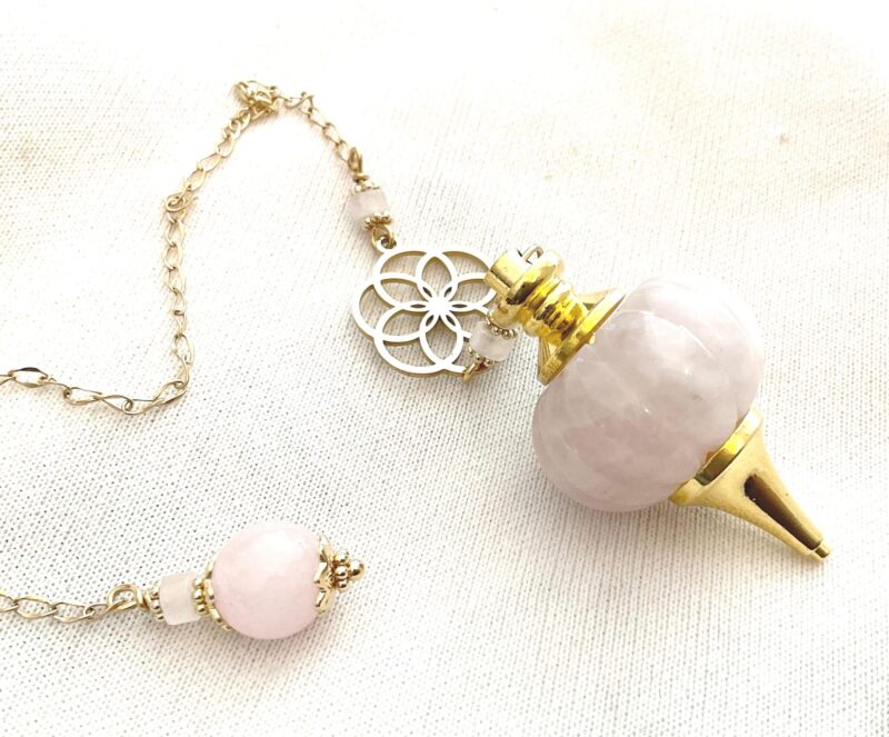 Pendule divinatoire Graine de vie & Quartz rose