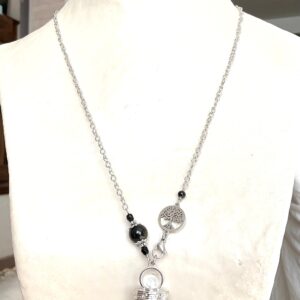 Collier-Pendule en Pierres Naturelles - Pointe Onyx, Obsidienne et Arbre de Vie