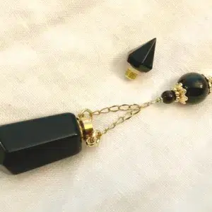 fiole obsidienne 2 Pendule de divination avec Fiole en Obsidienne et Fleur de vie