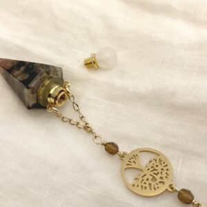 Pendule de divination avec Fiole en Orgonite Tourmaline et Arbre de vie