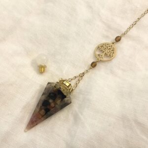 Pendule de divination avec Fiole en Orgonite Tourmaline et Arbre de vie