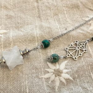 Pendule Divinatoire Arbre de Sephiroth en Cristal de Roche Merkabah et Jaspe Turquoise
