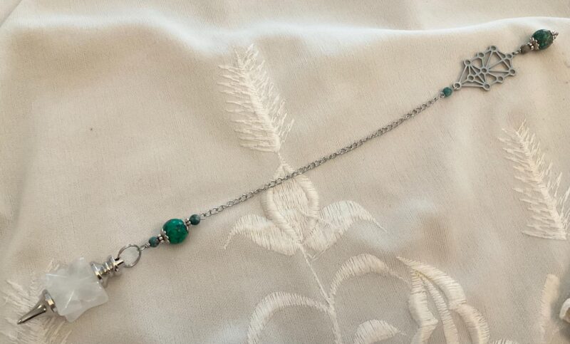 Pendule Divinatoire Arbre de Sephiroth en Cristal de Roche Merkabah et Jaspe Turquoise