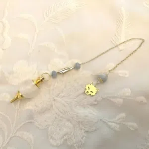 Pendule Séphoroton Loup & Plume -Cristal de Roche et Aigue-Marine