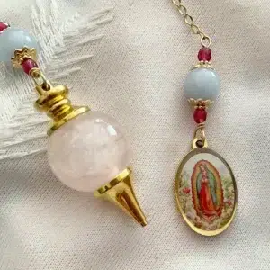 Pendule divinatoire en quartz rose et aigue marine