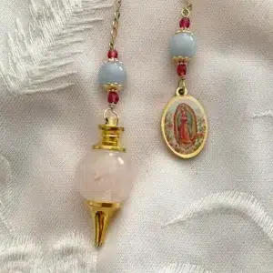 Pendule divinatoire en quartz rose et aigue marine