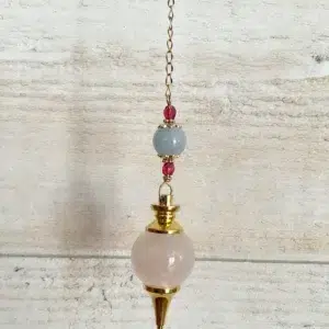 Pendule divinatoire en quartz rose et aigue marine
