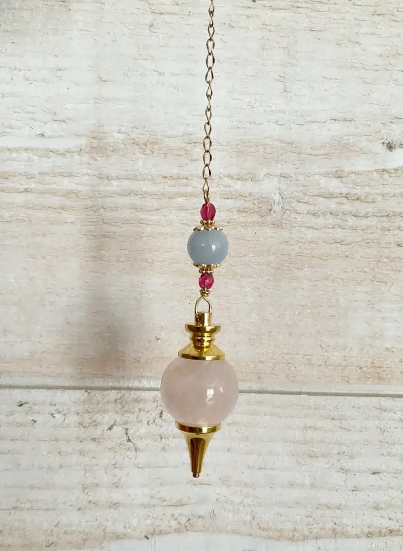 Pendule divinatoire en quartz rose et aigue marine
