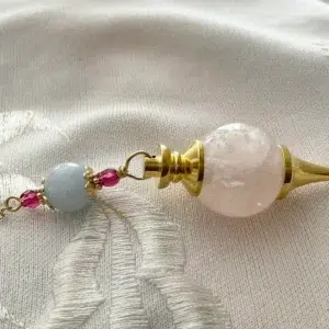 Pendule divinatoire en quartz rose et aigue marine