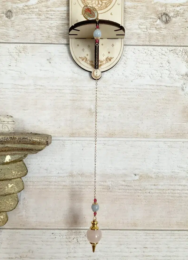 Pendule divinatoire en quartz rose et aigue marine