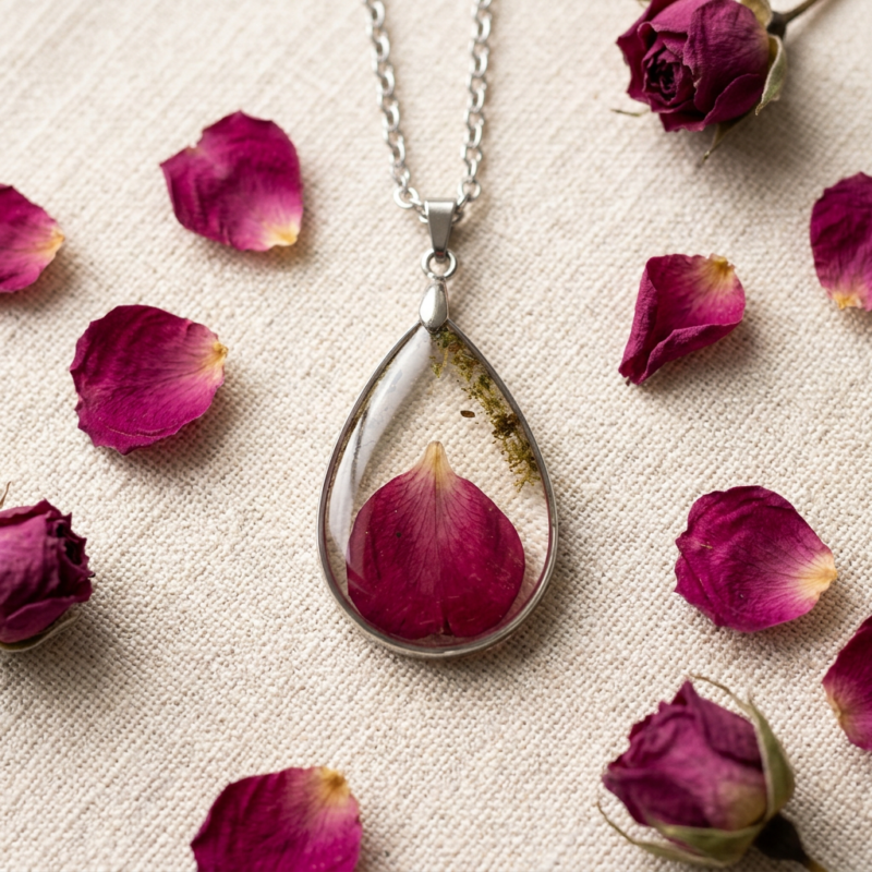 Collier « Mémoire de Rose » - Collection Herbier figé