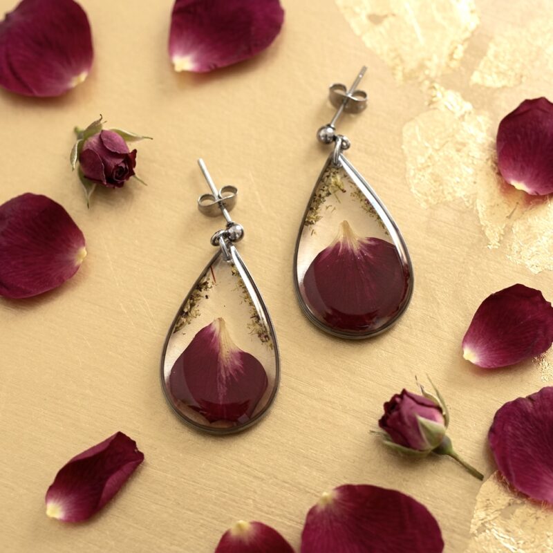 Boucles d'oreilles : "Mémoire de Rose" - Collection Herbier figé
