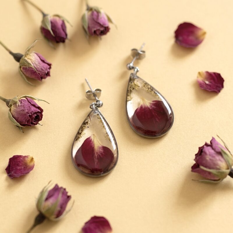 Boucles d'oreilles : "Mémoire de Rose" - Collection Herbier figé
