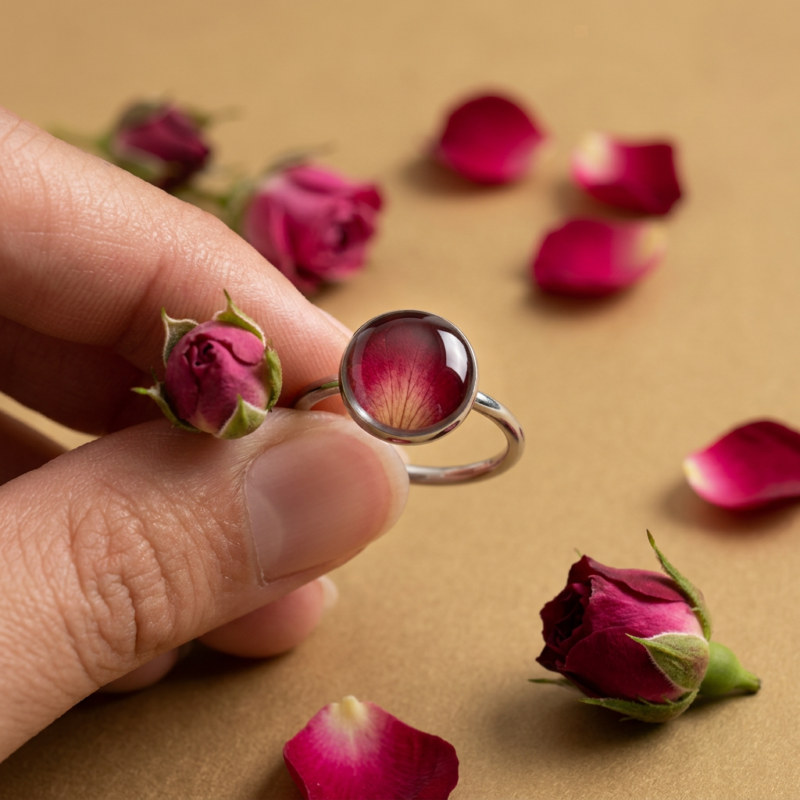 Bague « Mémoire de rose » - Collection Herbier figé