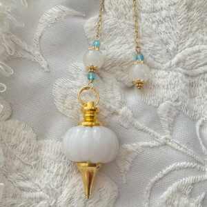 Pendule de radiesthésie en Jade blanc & Soleil doré