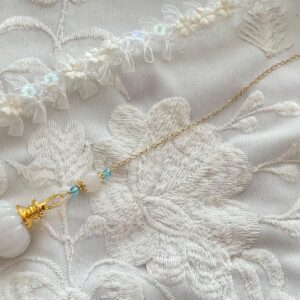 Pendule de radiesthésie en Jade blanc & Soleil doré