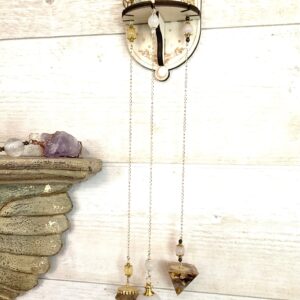 Pendule de radiesthésie en Jade blanc & Soleil doré