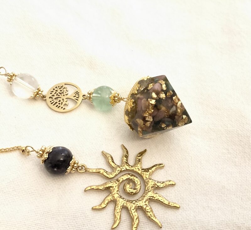 Pendule divinatoire avec Orgonite en Fluorite - fait-main