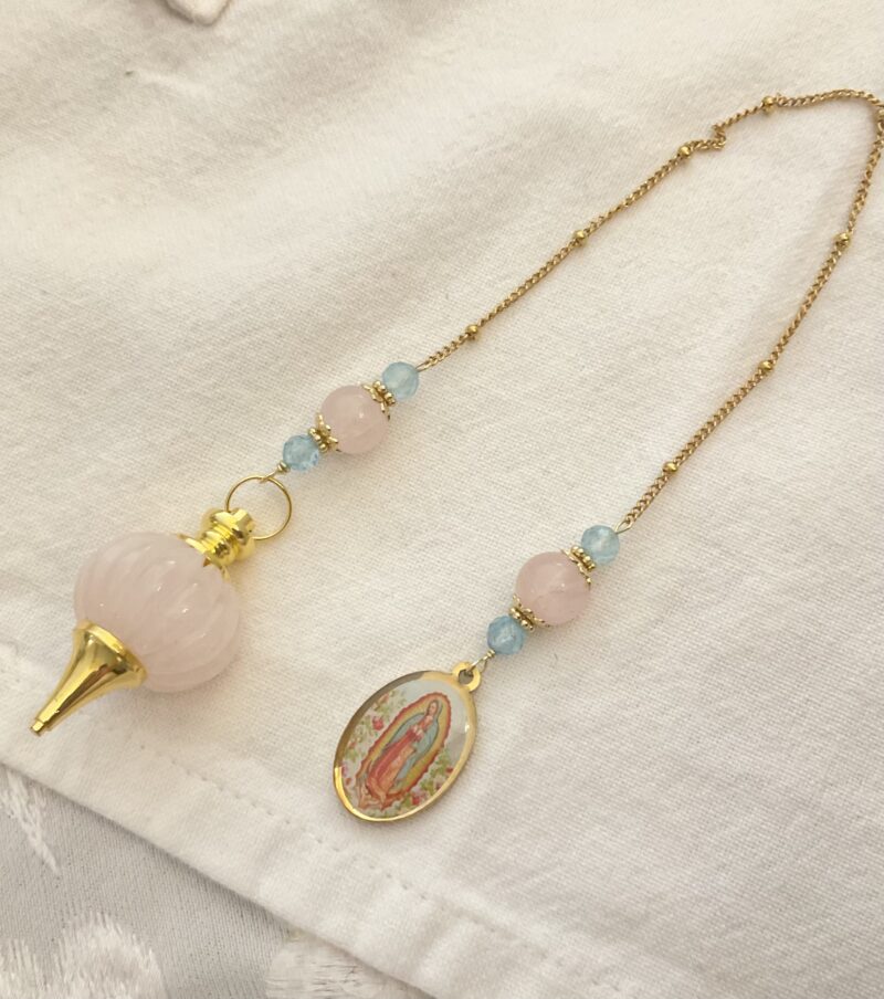 Pendule Notre-Dame de Guadalupe - Quartz Rose et Aigue-Marine