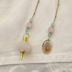 Pendule Notre-Dame de Guadalupe - Quartz Rose et Aigue-Marine