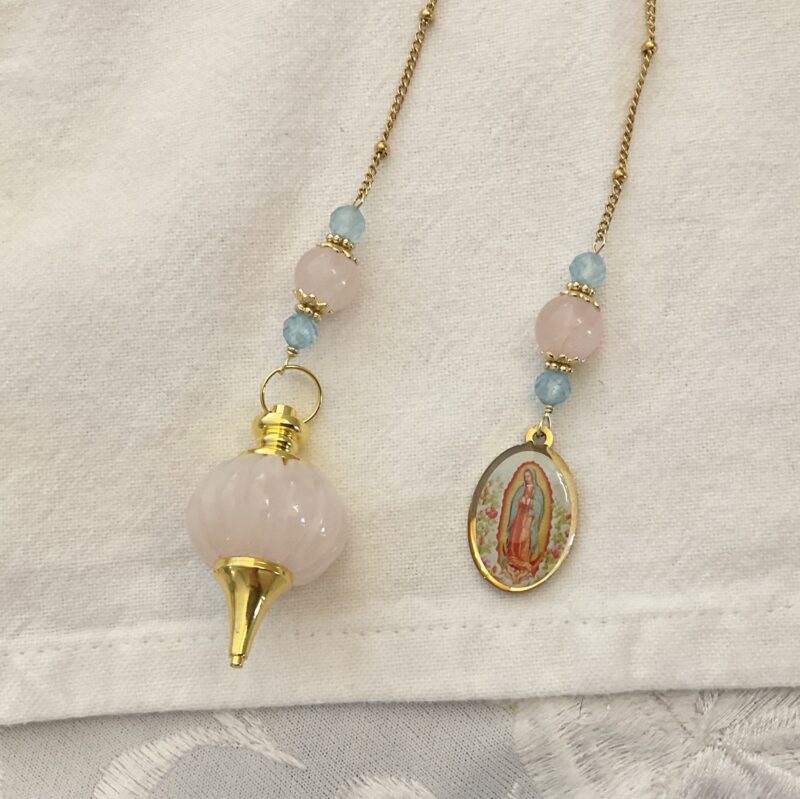 Pendule Notre-Dame de Guadalupe - Quartz Rose et Aigue-Marine
