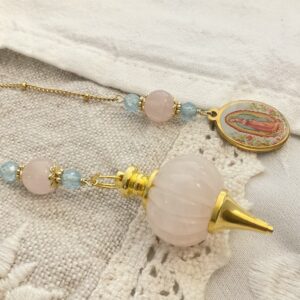 Pendule Notre-Dame de Guadalupe - Quartz Rose et Aigue-Marine
