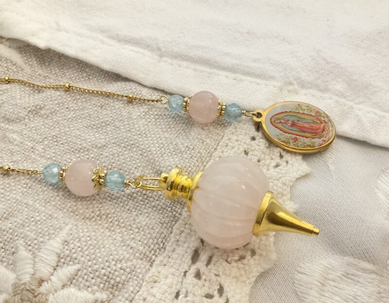 Pendule Notre-Dame de Guadalupe - Quartz Rose et Aigue-Marine