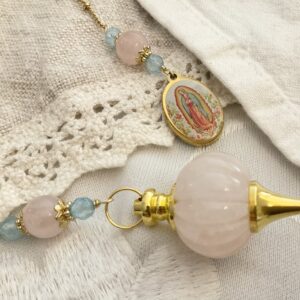Pendule Notre-Dame de Guadalupe - Quartz Rose et Aigue-Marine