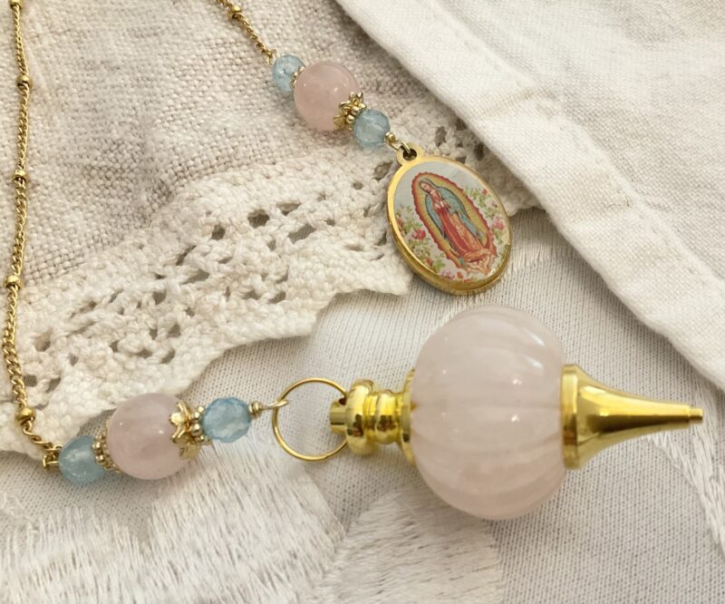 Pendule Notre-Dame de Guadalupe - Quartz Rose et Aigue-Marine