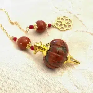 Pendule de divination en Jaspe rouge & Fleur de vie