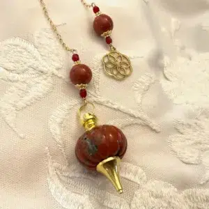 Pendule de divination en Jaspe rouge & Fleur de vie