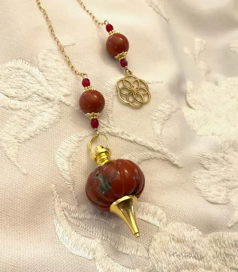 Pendule de divination en Jaspe rouge & Fleur de vie