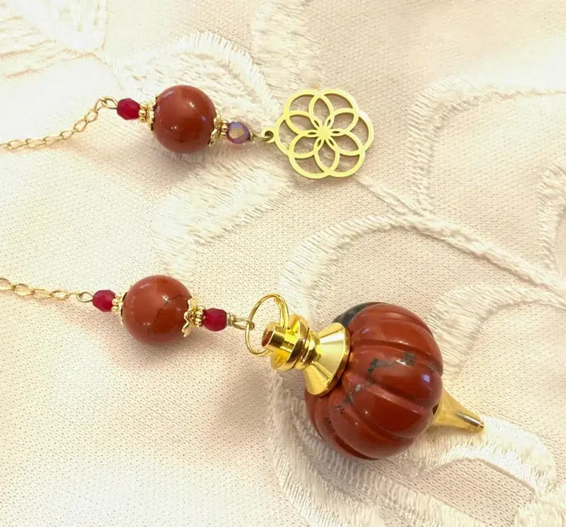 Pendule de divination en Jaspe rouge & Fleur de vie