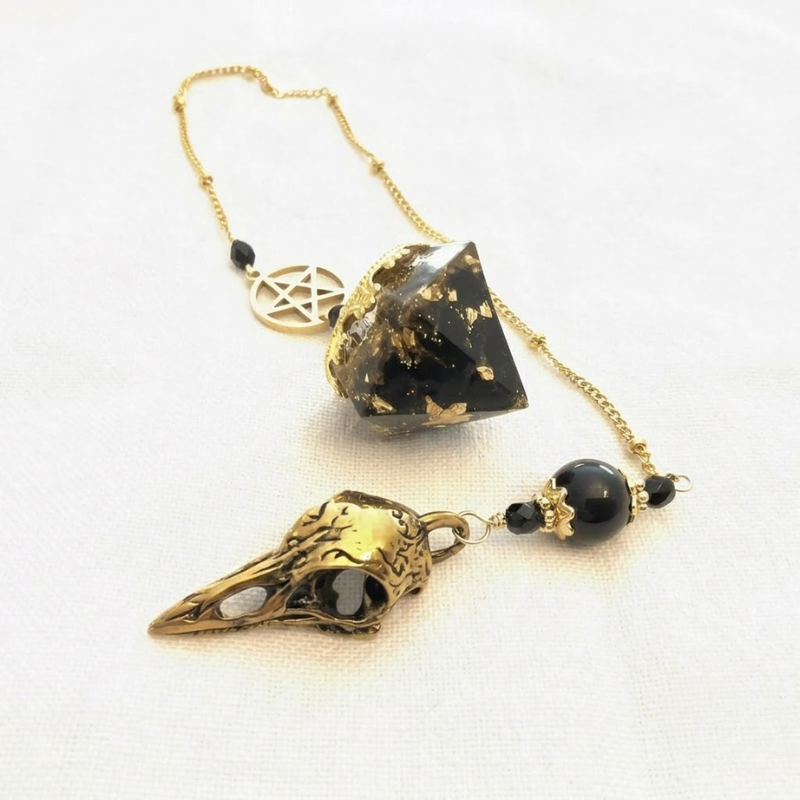 Pendule avec Orgonite corbeau