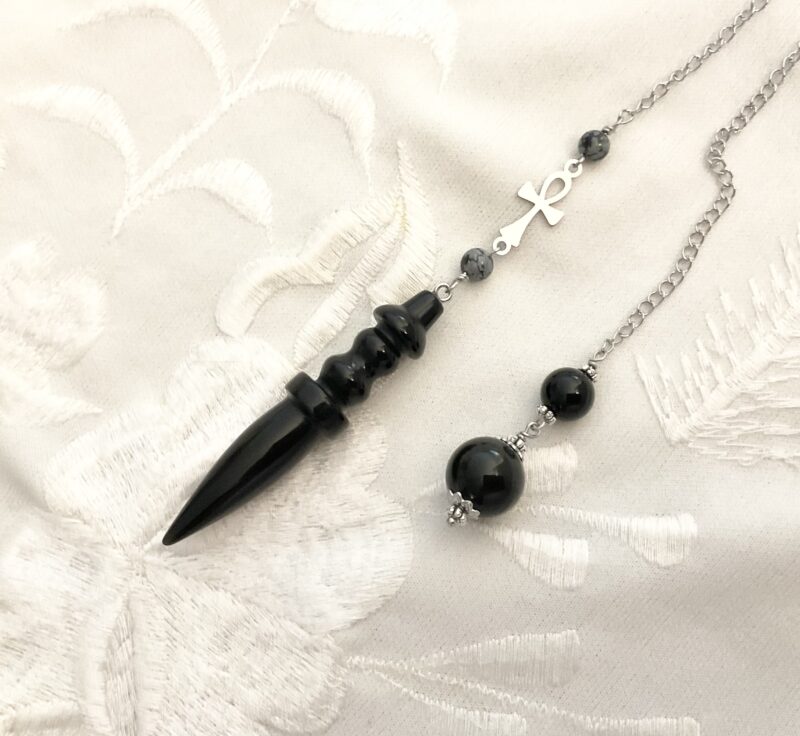 Pendule de Thot en obsidienne et Croix d'ankh
