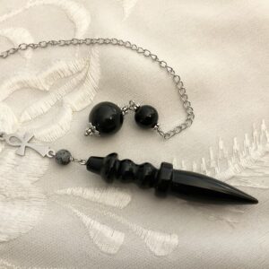 Pendule de Thot en obsidienne et Croix d'ankh