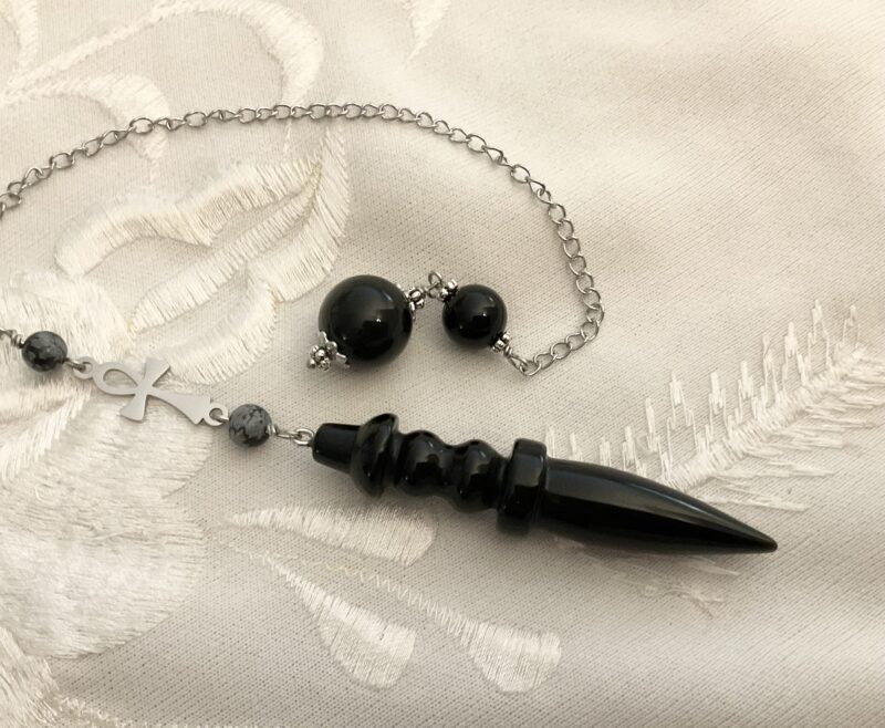 Pendule de Thot en obsidienne et Croix d'ankh