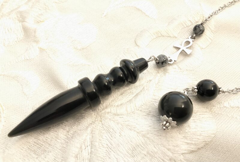Pendule de Thot en obsidienne et Croix d'ankh