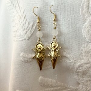 Boucles d’oreilles Triple déesse en Cristal de roche