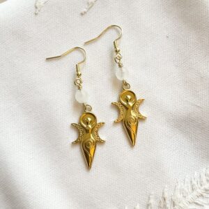 Boucles d’oreilles Triple déesse en Cristal de roche