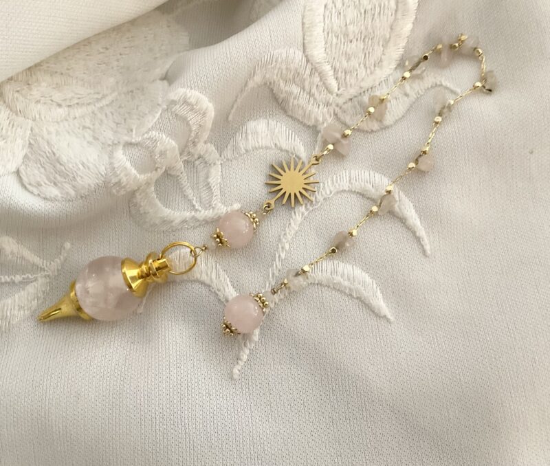 Pendule divinatoire en Cristal de toche et Soleil doré