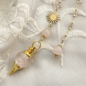 Pendule divinatoire en Cristal de toche et Soleil doré