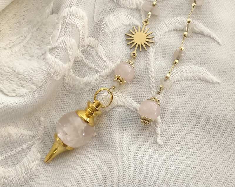 Pendule divinatoire en Cristal de toche et Soleil doré