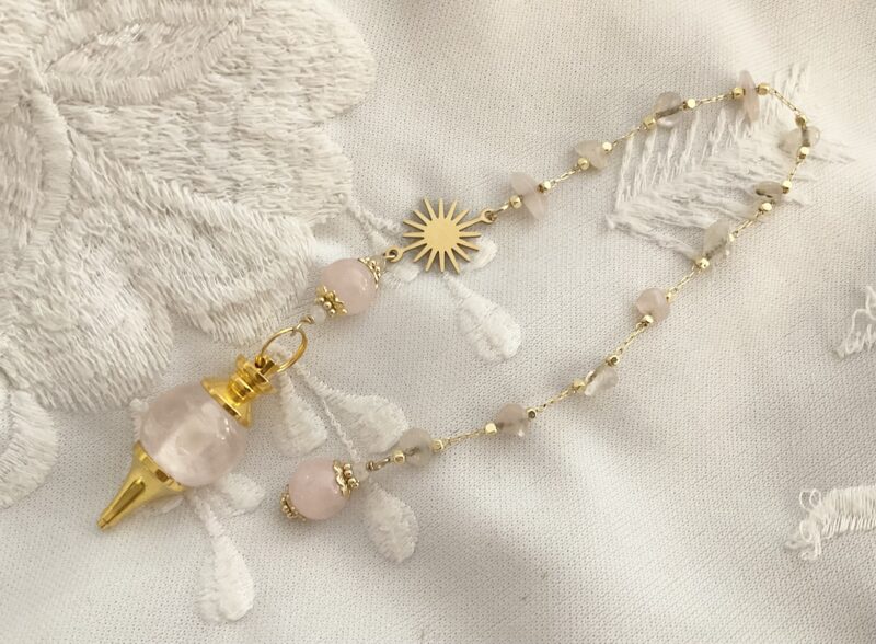 Pendule divinatoire en Cristal de toche et Soleil doré